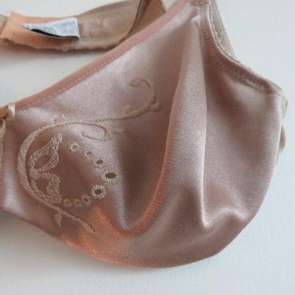 VINTAGE MINIMZER BY LILYETTE Satin Embroidered Bra in Nude Beige - Size 36B - Picture 5 of 15